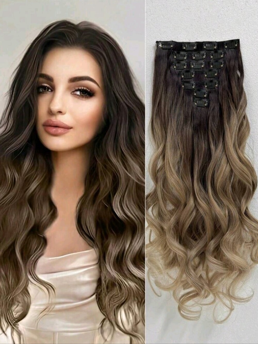 Brown Ombre Clip-In Hair Extensions - Natural Dark to Light Brown